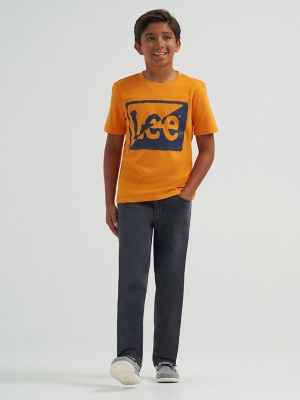 Boy's Split Square Logo Tee in Orange Sun