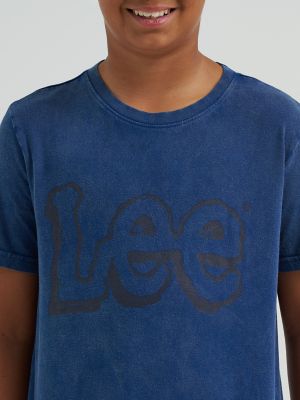Boy's Stone Wash Jersey Logo Tee in Navy