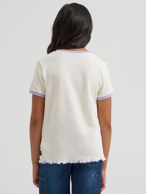 Girl's Ringer Waffle Texture Tee in Egret alternative view