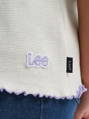 Girl's Ringer Waffle Texture Tee in Egret alternative view 2