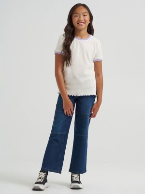 Girl's Ringer Waffle Texture Tee in Egret alternative view 3