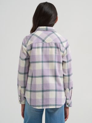 Girl's One Pocket Plaid Flannel Shirt in Orchid Petal