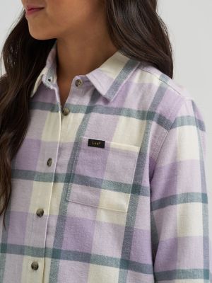 Girl's One Pocket Plaid Flannel Shirt in Orchid Petal