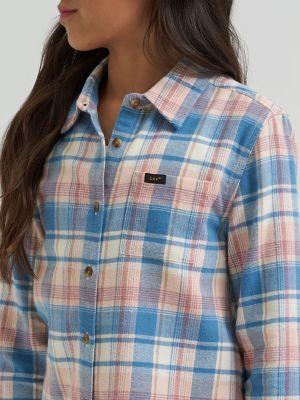 Girl's One Pocket Plaid Flannel Shirt in Peach alternative view 2