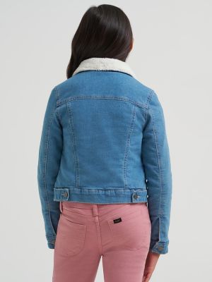 Girl's Sherpa Collar Denim Trucker Jacket in Medium Vintage alternative view