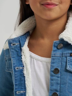 Girl's Sherpa Collar Denim Trucker Jacket in Medium Vintage alternative view 3