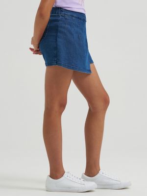 Girl's Pleated Denim Skort in Gleam Wash