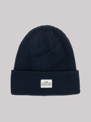 Rib Knit Logo Patch Beanie Set:Navy/Stone:One Size alternative view 3