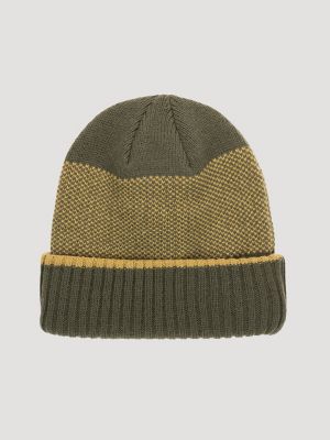 Jacquard Stripe Faux Leather Logo Patch Beanie Set