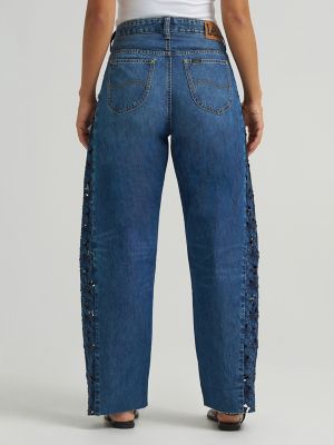 Women's 100% Cotton Lace Side Seam Low Slung Barrel Rider&trade; Jean