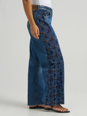 Women's 100% Cotton Lace Side Seam Low Slung Barrel Rider&trade; Jean