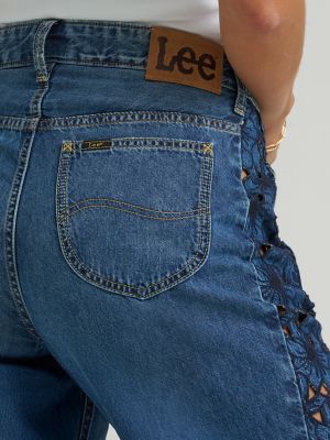 Women's 100% Cotton Lace Side Seam Low Slung Barrel Rider&trade; Jean