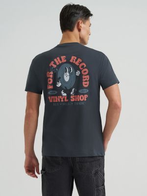 Men's Relaxed Fit Vinyl Shop Graphic Tee in Washed Black alternative view 5