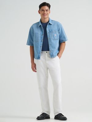 Men's Short Sleeve Loose Denim Button Down Shirt