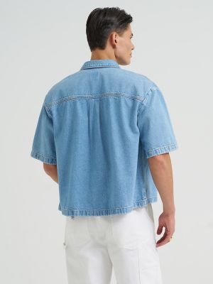 Men's Short Sleeve Loose Denim Button Down Shirt