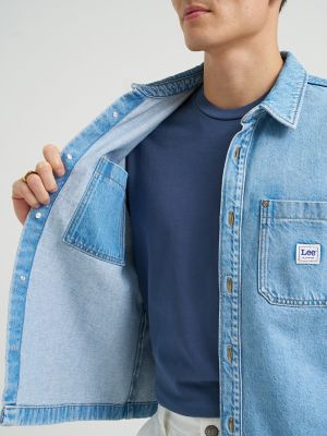 Men's Short Sleeve Loose Denim Button Down Shirt