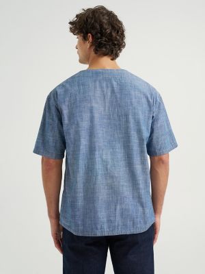 Men's Loose Chambray Button Down Baseball Shirt