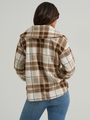 Women's Printed Sherpa Pullover in Brown Plaid alternative view