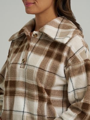 Women's Printed Sherpa Pullover in Brown Plaid alternative view 3