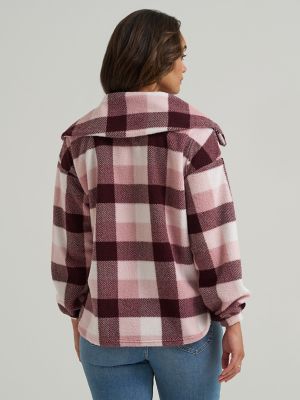 Women's Printed Sherpa Pullover in Velvet Beet Plaid alternative view