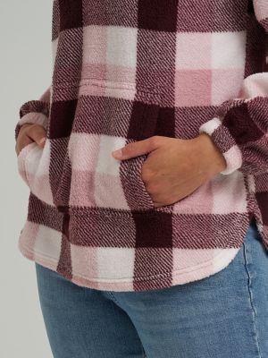 Women's Printed Sherpa Pullover in Velvet Beet Plaid alternative view 2