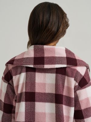 Women's Printed Sherpa Pullover in Velvet Beet Plaid alternative view 3