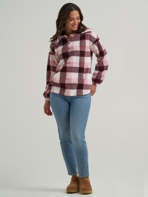 Women's Printed Sherpa Pullover in Velvet Beet Plaid alternative view 4
