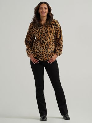Women's Printed Sherpa Pullover in Leopard alternative view 4