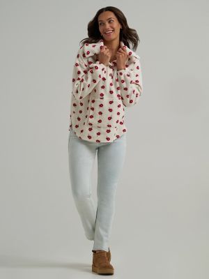 Women's Printed Sherpa Pullover in Whisper White alternative view 4