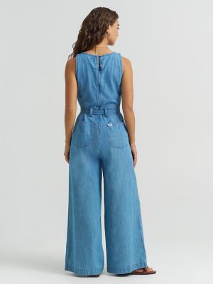 Women's Boatneck Tie Waist Jumpsuit
