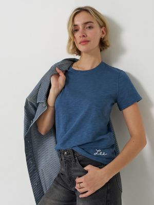 Women's Solid Crew Neck Tee in Academy Blue