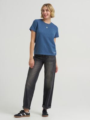 Women's Solid Crew Neck Tee in Academy Blue