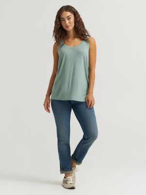 Women's Solid Scoop Neck Linen Tank Top
