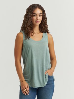 Women's Solid Scoop Neck Linen Tank Top