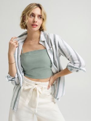 Women's All Purpose Print Button Down Shirt in Desert Sage Stripe