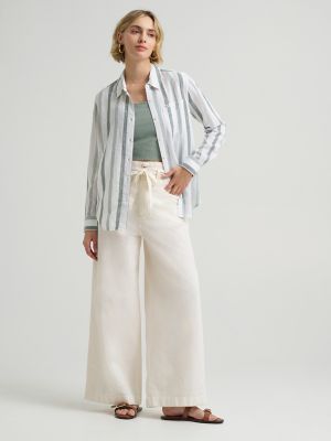 Women's All Purpose Print Button Down Shirt in Desert Sage Stripe