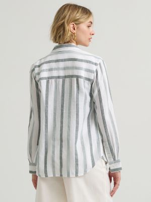 Women's All Purpose Print Button Down Shirt in Desert Sage Stripe