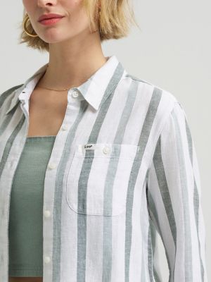 Women's All Purpose Print Button Down Shirt in Desert Sage Stripe