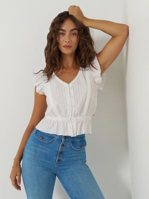 Women's V-Neck Flutter Sleeve Top