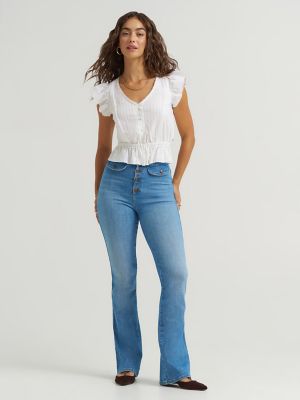 Women's V-Neck Flutter Sleeve Top