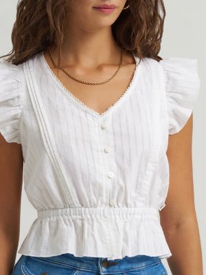 Women's V-Neck Flutter Sleeve Top