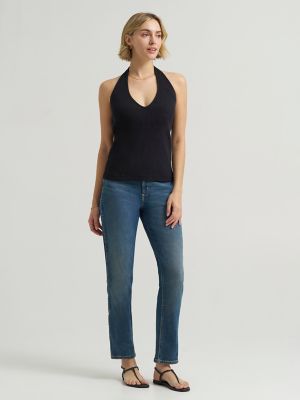 Women's Rib Knit Halter Top in Black alternative view 2