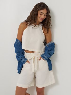 Women's Boxy Button Back Linen Tank Top