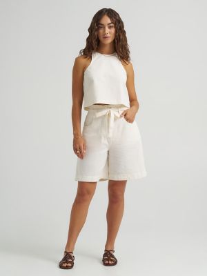 Women's Boxy Button Back Linen Tank Top