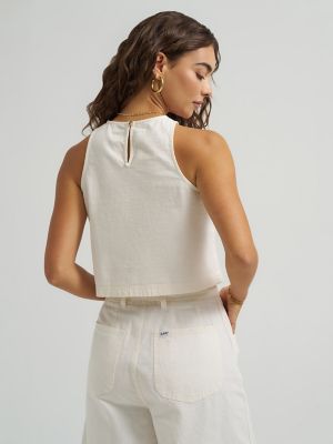 Women's Boxy Button Back Linen Tank Top