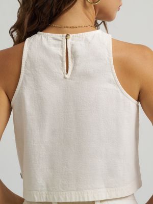 Women's Boxy Button Back Linen Tank Top