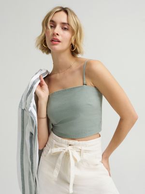 Women's Detachable Straps Linen Tube Top in Desert Sage alternative view