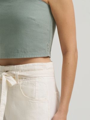Women's Detachable Straps Linen Tube Top in Desert Sage alternative view 4