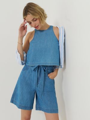 Women's Boxy Button Back Linen Tank Top in Companion Piece alternative view