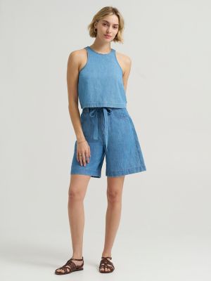 Women's Boxy Button Back Linen Tank Top in Companion Piece alternative view 2